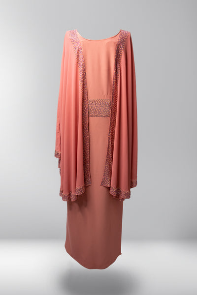 Noura Cape Sleeve Abaya - Coral Blush