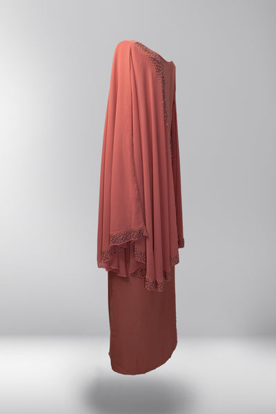 Noura Cape Sleeve Abaya - Coral Blush
