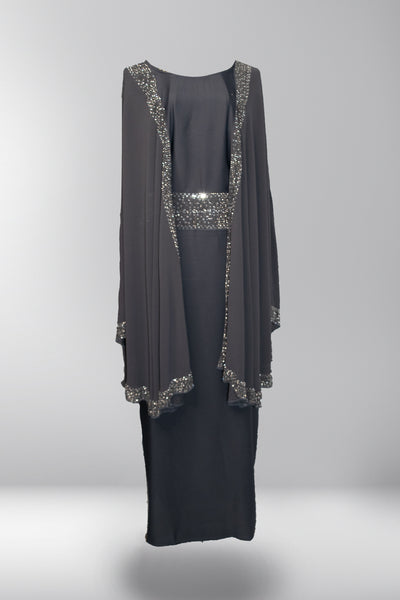 Noura Cape Sleeve Abaya - Warm Graphite