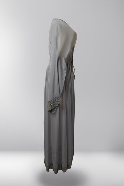 Amelia Embellished Open Abaya - Silver Lining